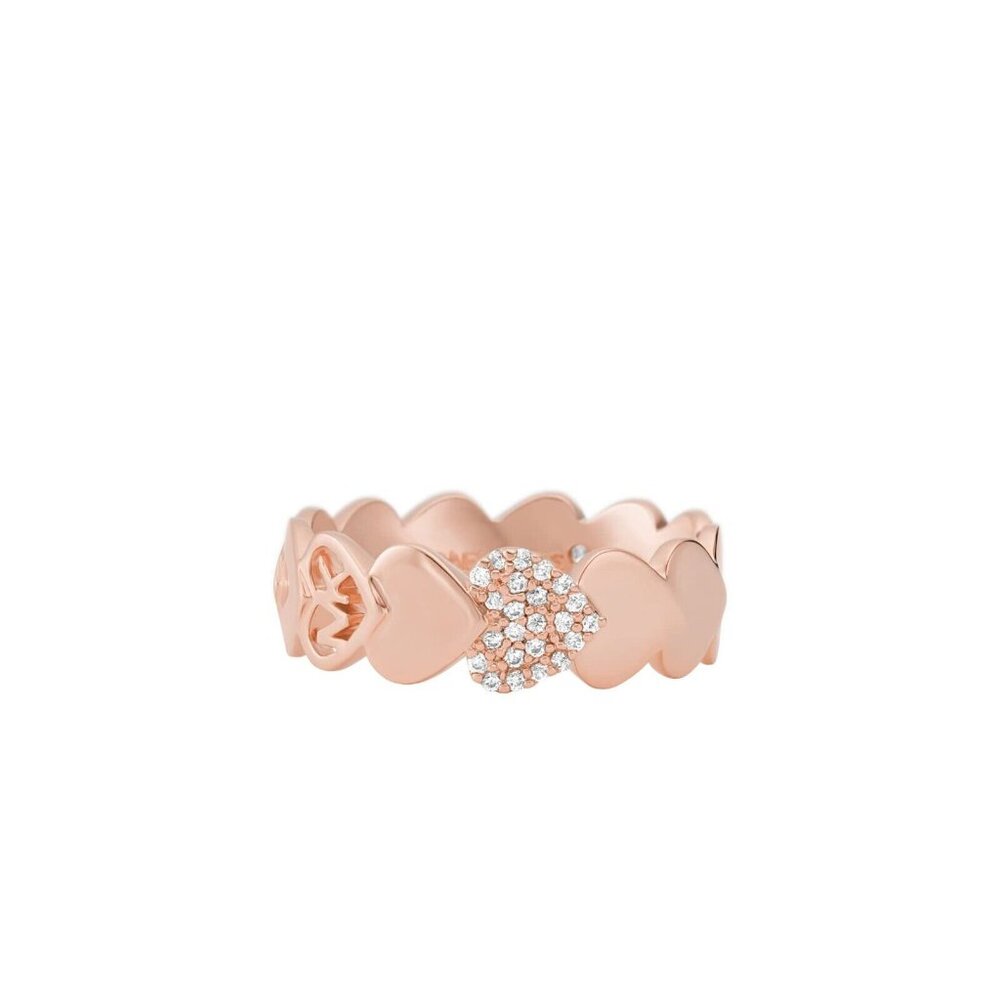 Michael Kors Brass and Pav'e Crystal Heart Band Ring Size: 5 Rose Gold - New - Picture 4 of 5